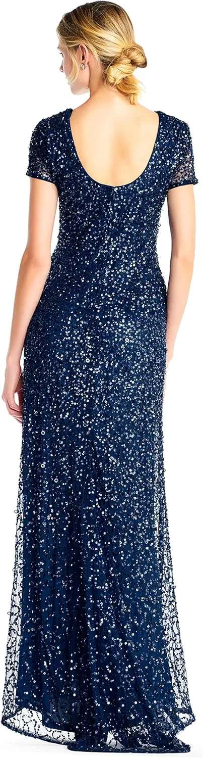 Adrianna Papell Women's Short-Sleeve All Over Sequin Gown