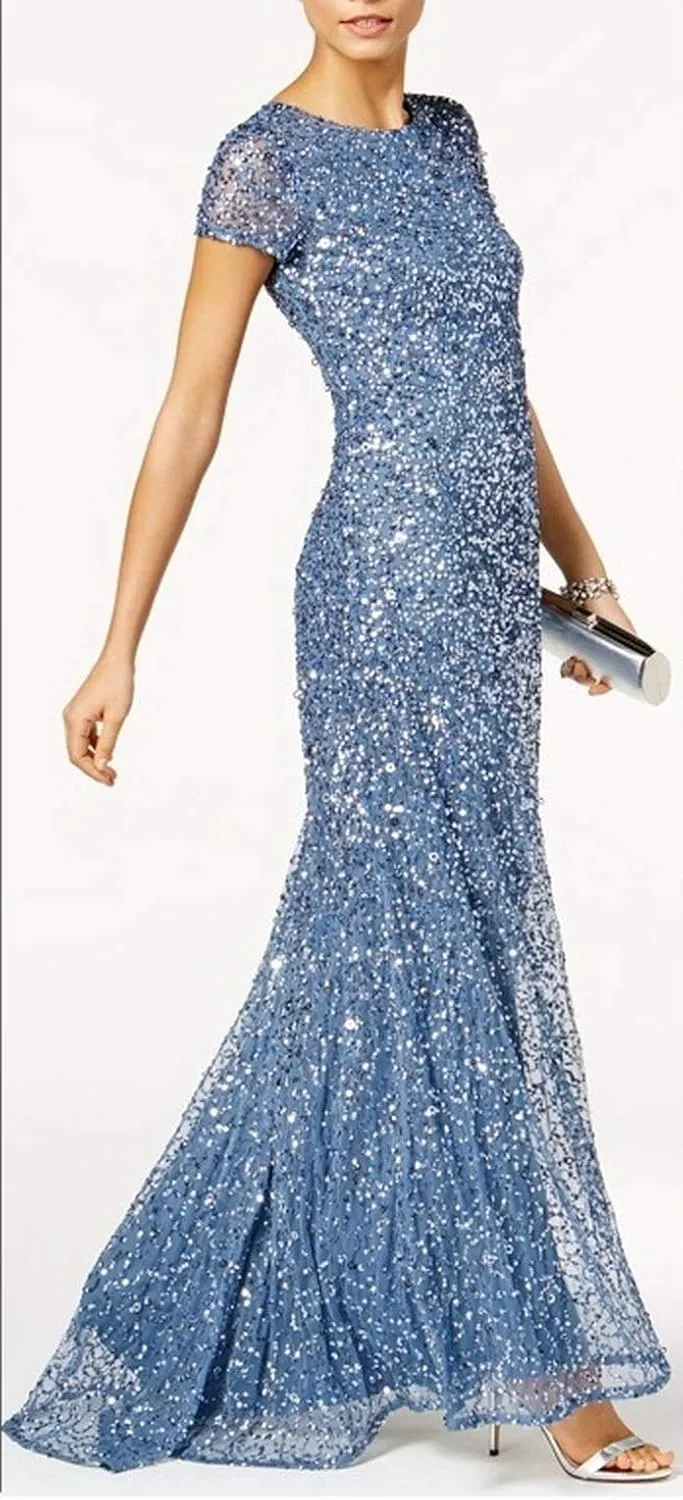 Adrianna Papell Women's Short-Sleeve All Over Sequin Gown