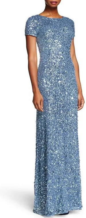 Adrianna Papell Women's Short-Sleeve All Over Sequin Gown