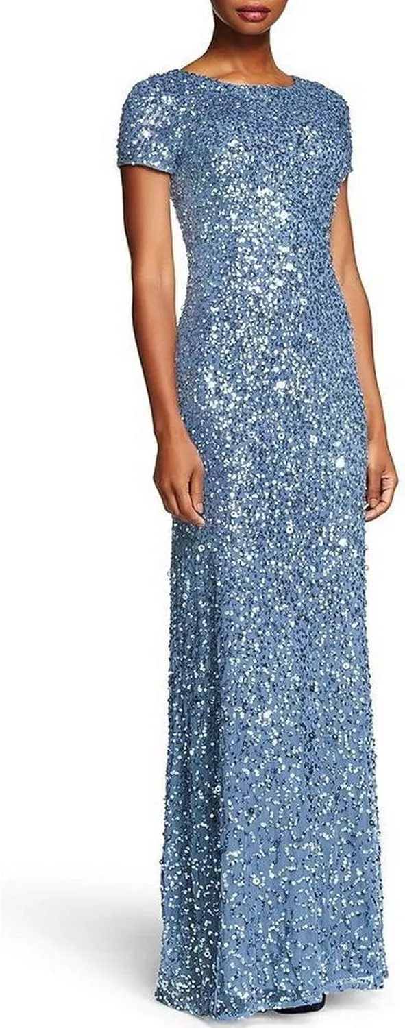 Adrianna Papell Women's Short-Sleeve All Over Sequin Gown