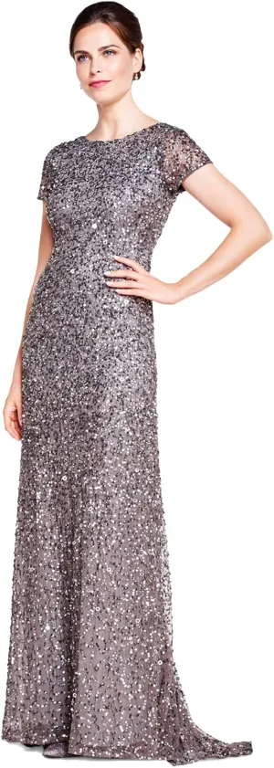 Adrianna Papell Women's Short-Sleeve All Over Sequin Gown