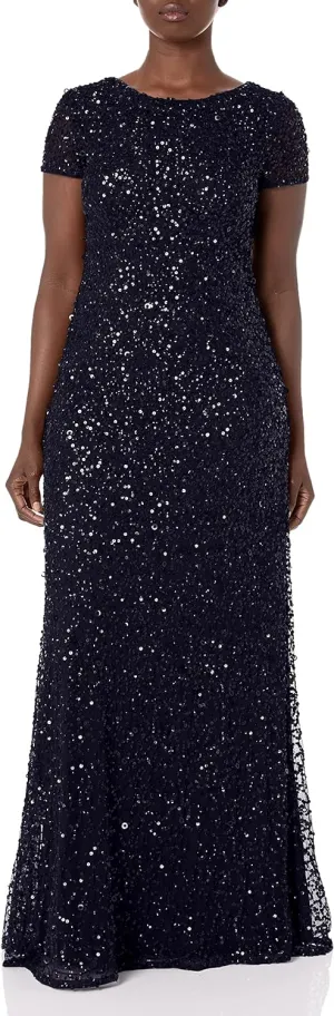Adrianna Papell Women's Short-Sleeve All Over Sequin Gown