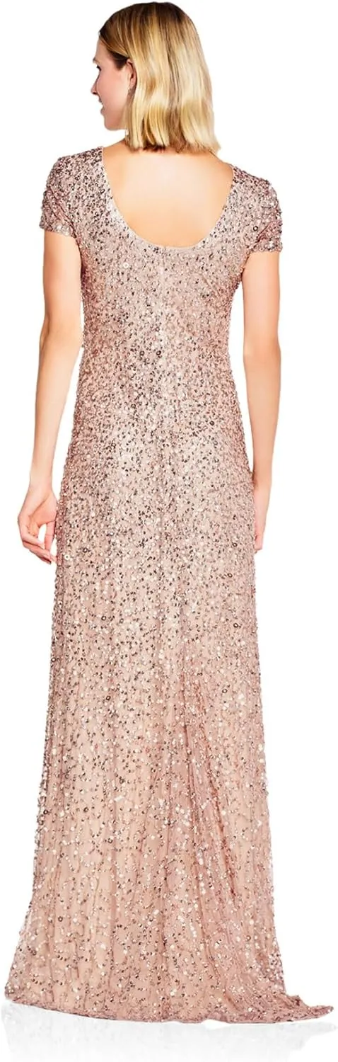 Adrianna Papell Women's Short-Sleeve All Over Sequin Gown