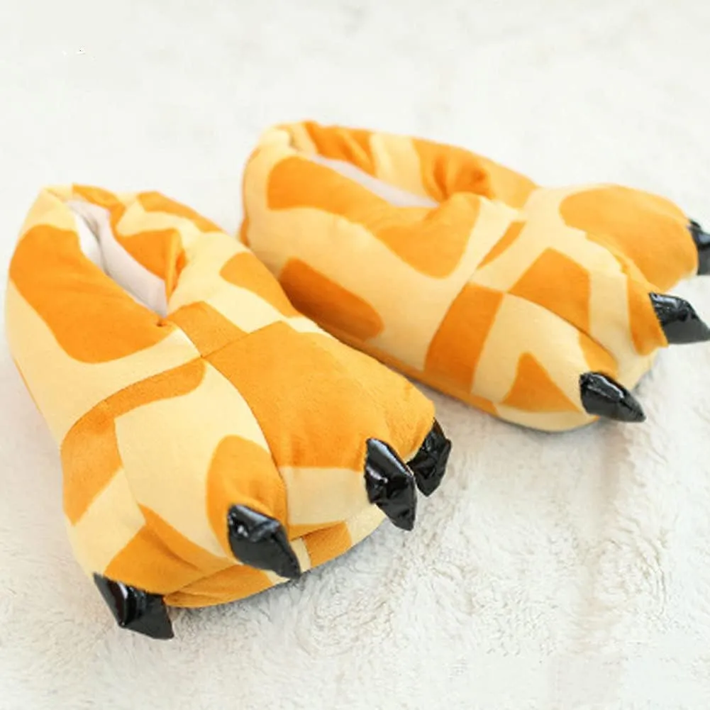 Adult Cute Plush Animal Paw Slippers Fuzzy Warm House Shoes