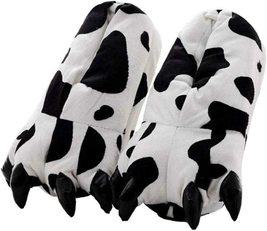 Adult Cute Plush Animal Paw Slippers Fuzzy Warm House Shoes