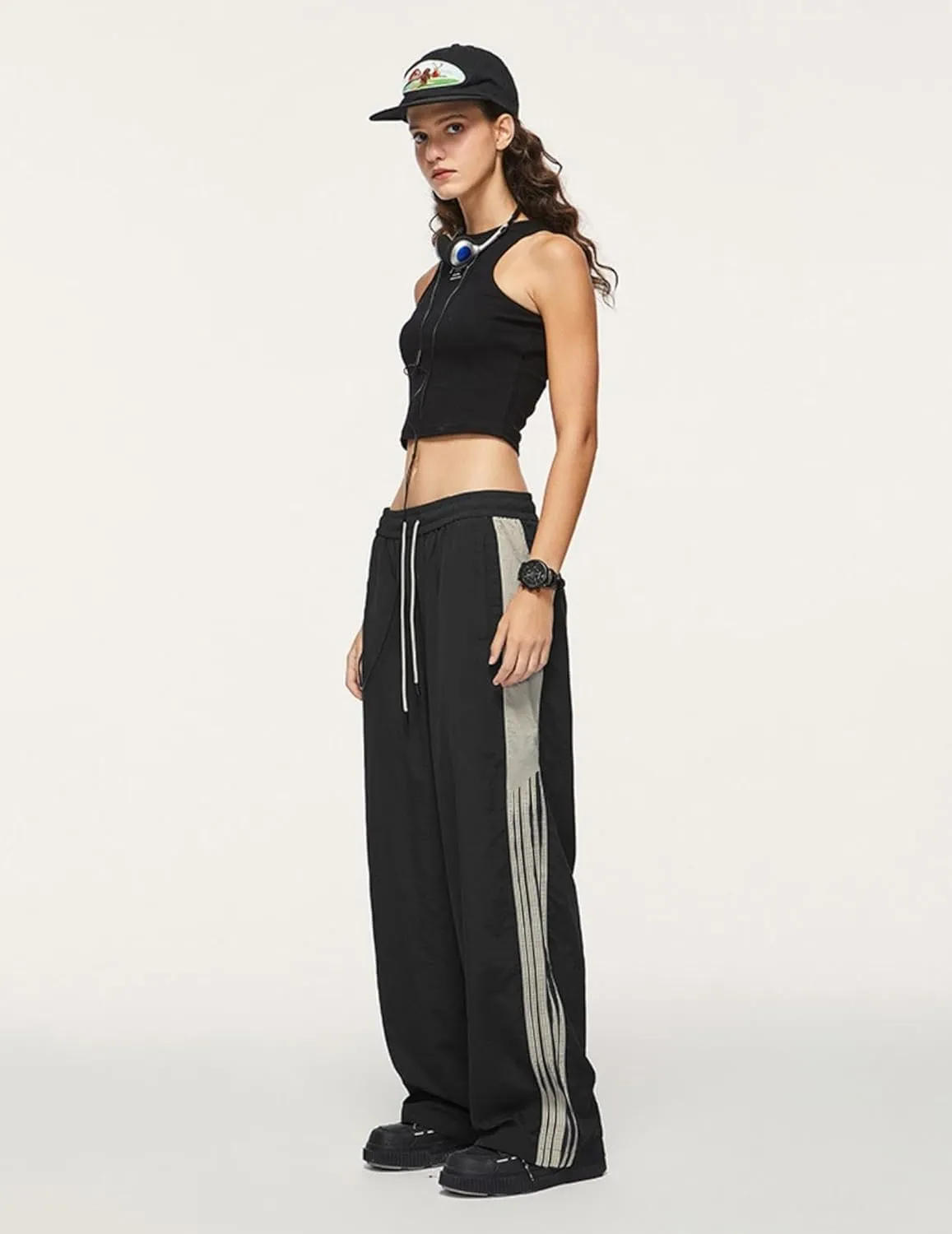 Aelfric Eden Striped Track Pants Men Parachute Pants Women Baggy Sweatpants Y2k Wide Leg Cargo Pants with Drawstring