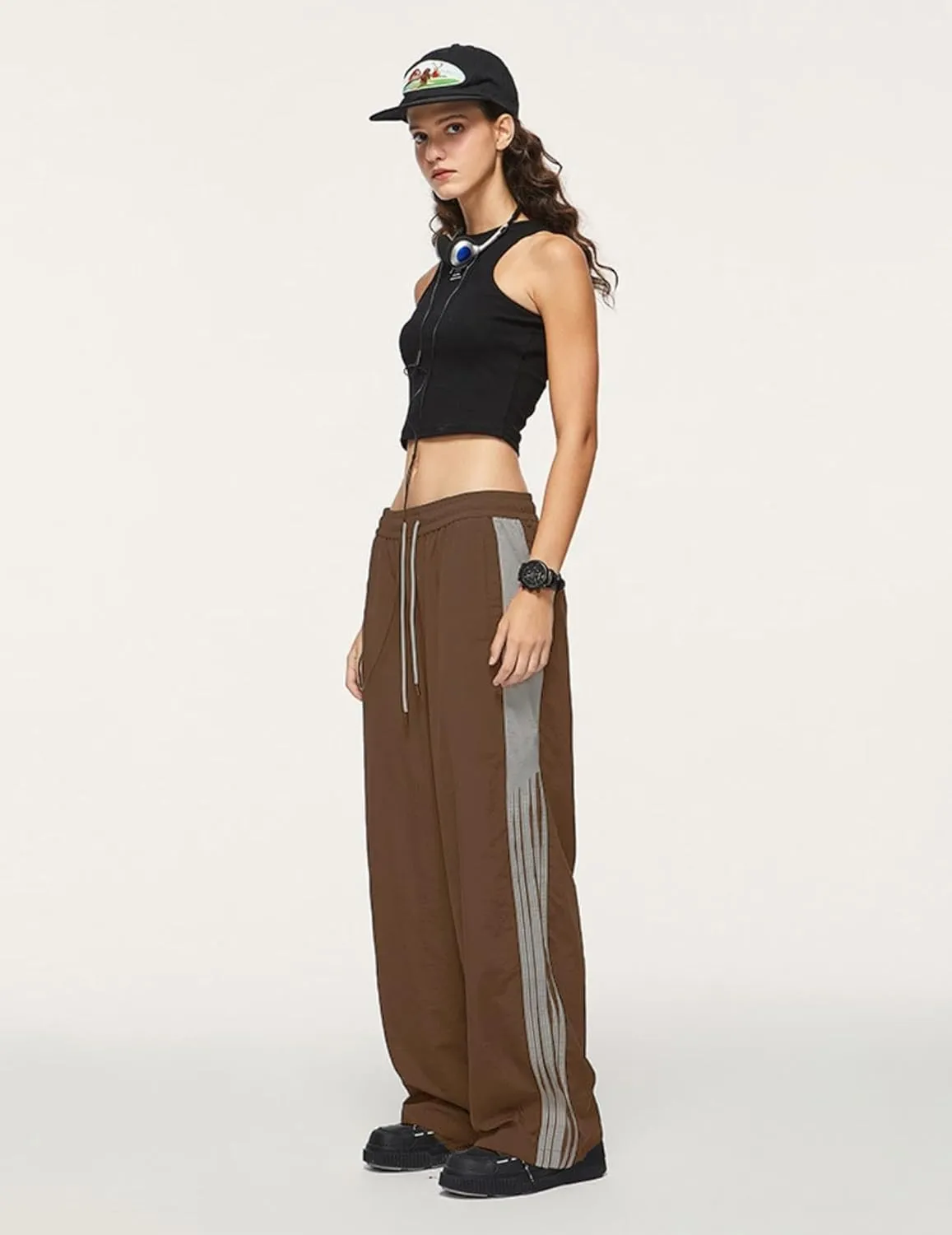 Aelfric Eden Striped Track Pants Men Parachute Pants Women Baggy Sweatpants Y2k Wide Leg Cargo Pants with Drawstring