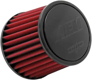 AEM 21-203DK Universal DryFlow Clamp-On Air Filter: Round Tapered; 3 in (76 mm) Flange ID; 5.125 in (130 mm) Height; 6 in (152 mm) Base; 5.125 in (130 mm) Top, Red