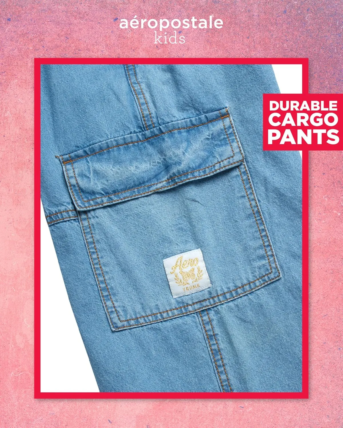 AEROPOSTALE Girls' Pants Set - 2 Piece All Over Print Graphic Tee and Denim Cargo Pants - Casual Outfit for Girls (7-12)