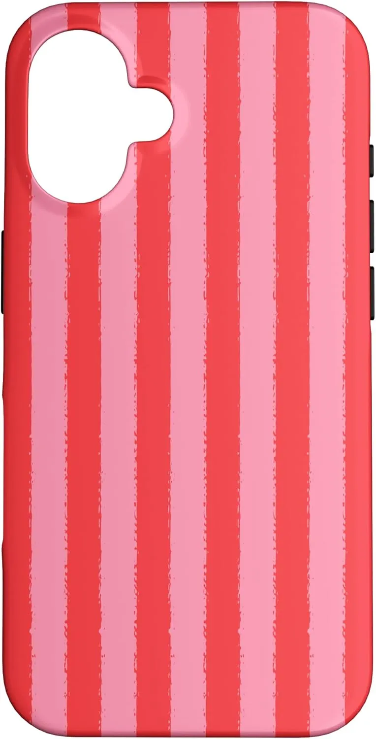 Aesthetic Light Red Pink Striped Grunge Brush Stripe Case for iPhone 16