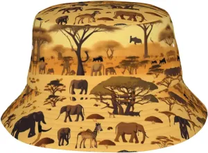 African Grassland Animals Bucket Hat Unisex Suitable for Gardening, Beach, Camping Fishing and Other Outdoor Activities Black