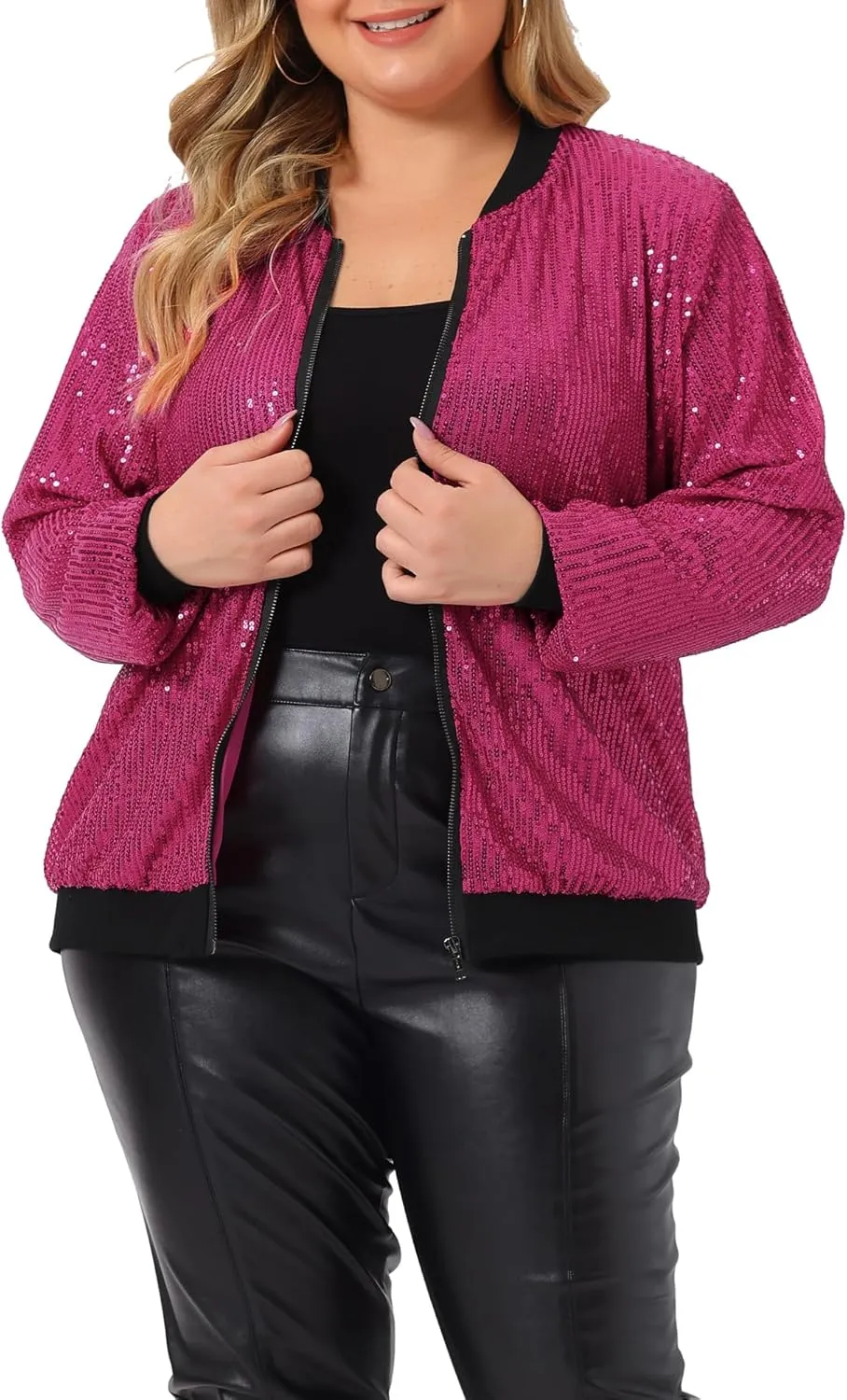 Agnes Orinda Plus Size Metallic Jacket for Women Sparkle Party 2024 Sequin Bomber Jackets