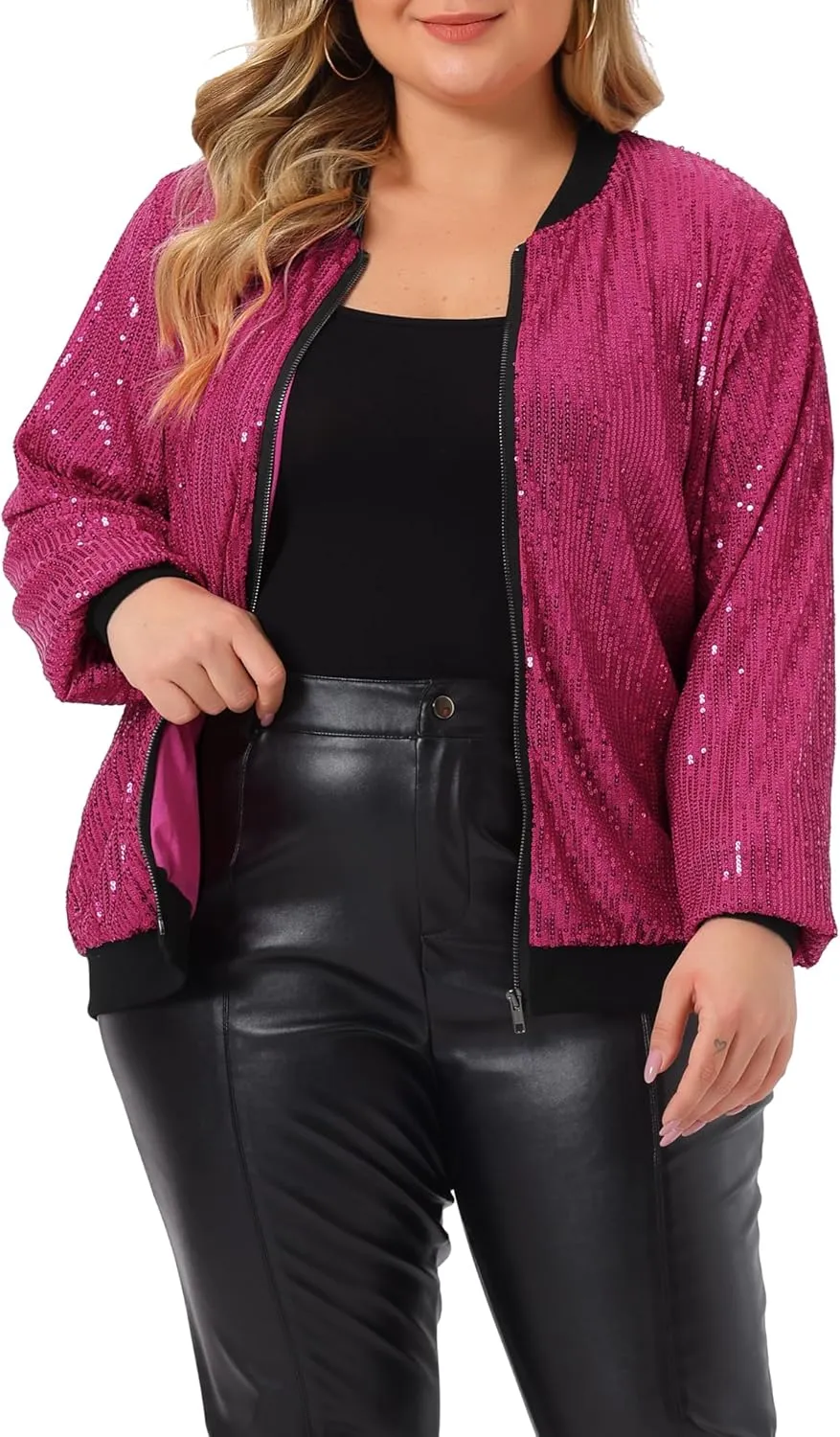 Agnes Orinda Plus Size Metallic Jacket for Women Sparkle Party 2024 Sequin Bomber Jackets