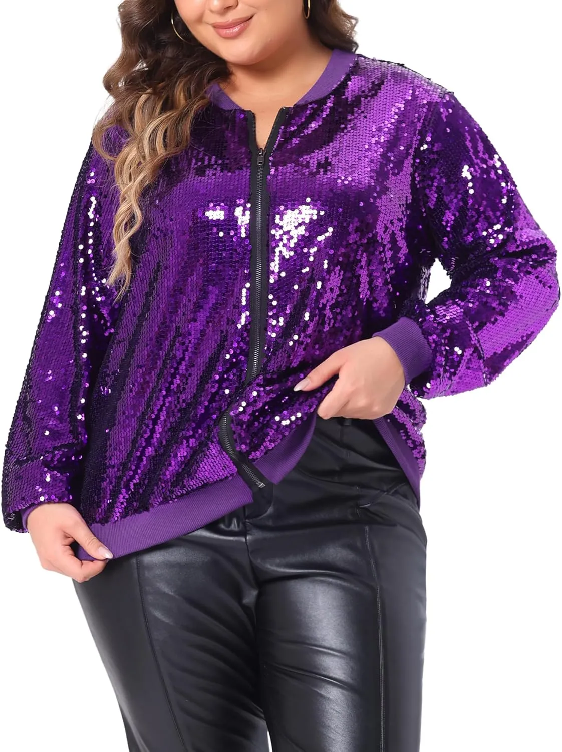 Agnes Orinda Plus Size Metallic Jacket for Women Sparkle Party 2024 Sequin Bomber Jackets