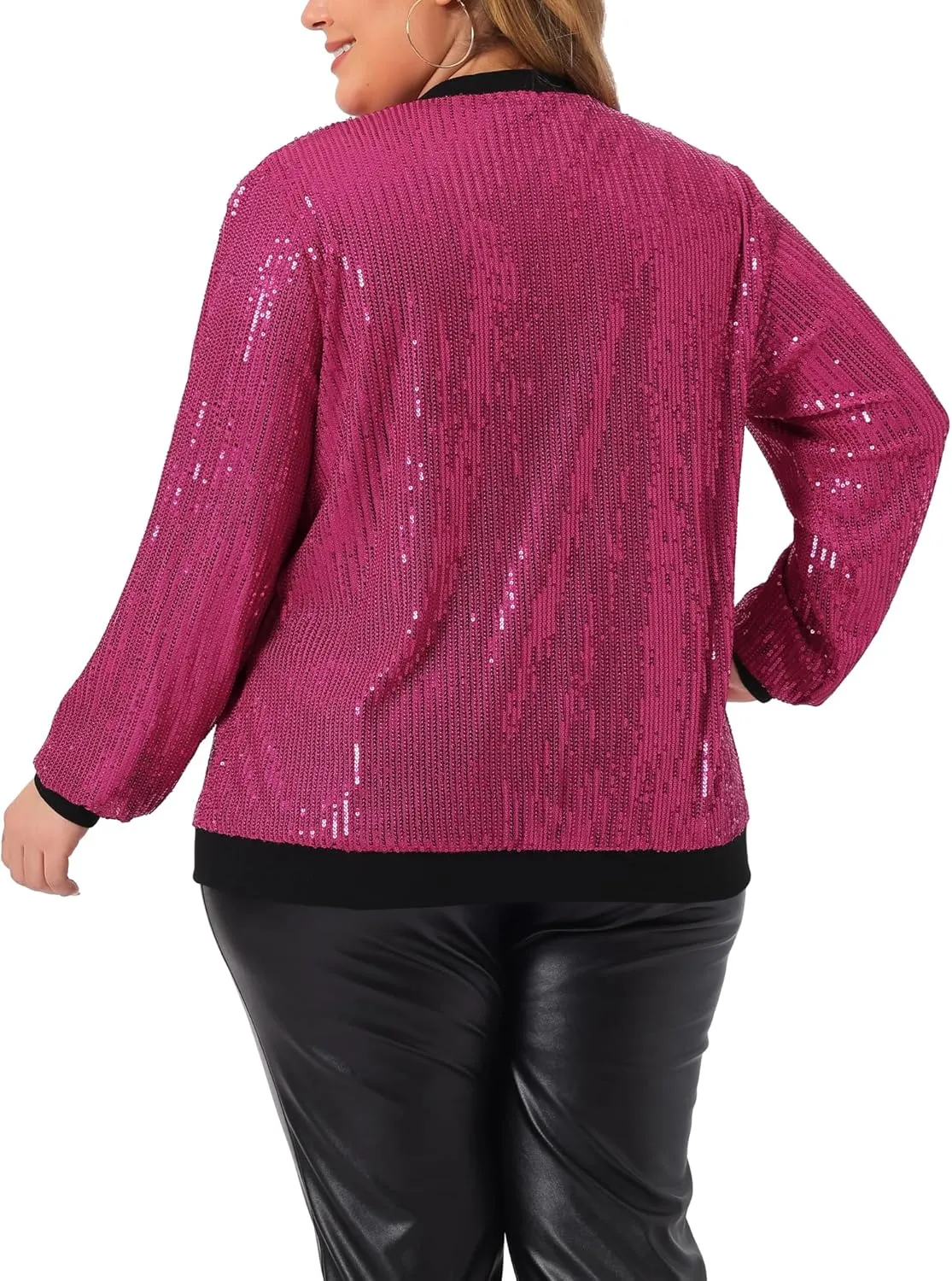Agnes Orinda Plus Size Metallic Jacket for Women Sparkle Party 2024 Sequin Bomber Jackets