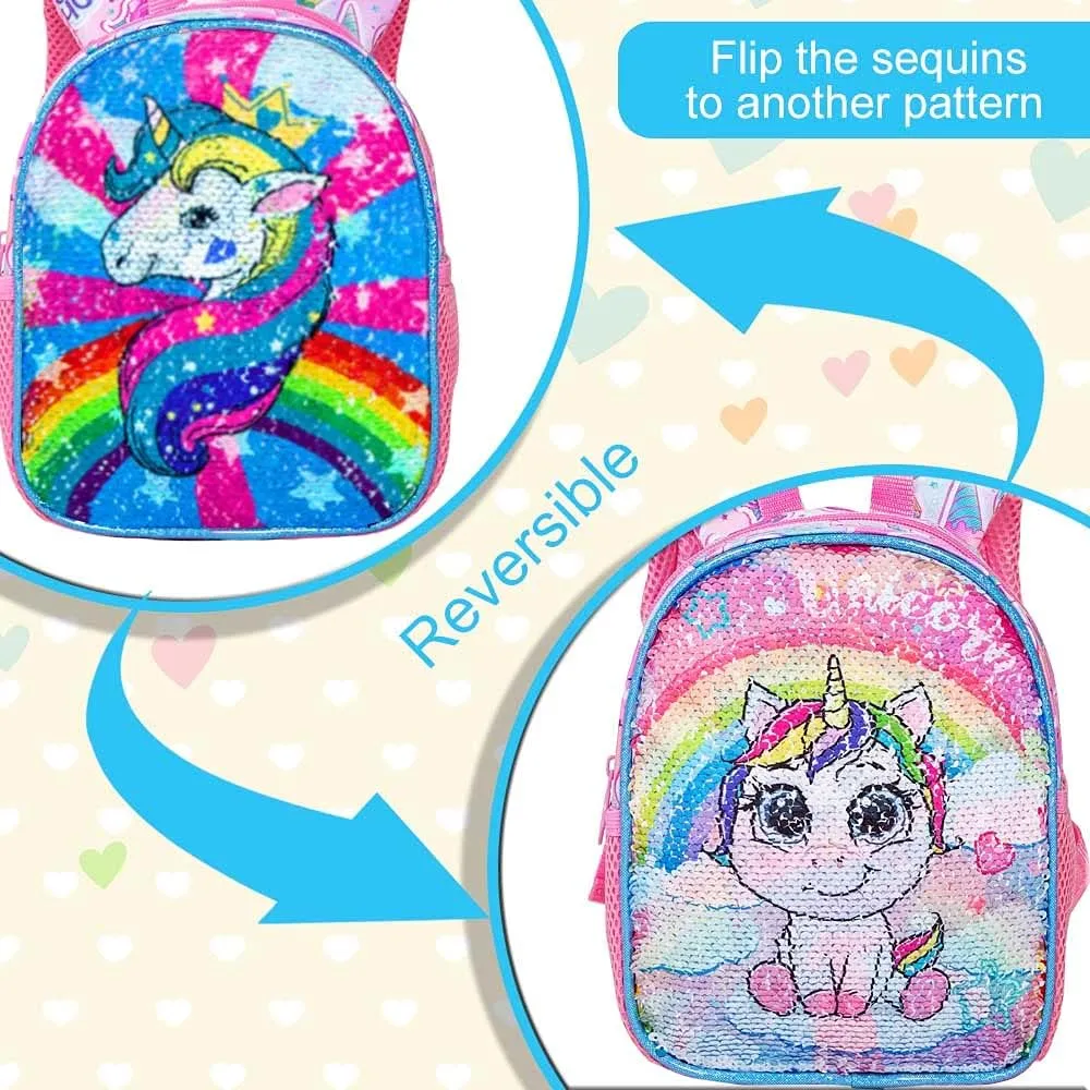 AGSDON Toddler Backpack with Leash, 9.5" Baby Unicorn Safety Leashes Removable Tether Bookbag