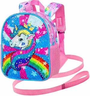 AGSDON Toddler Backpack with Leash, 9.5" Baby Unicorn Safety Leashes Removable Tether Bookbag