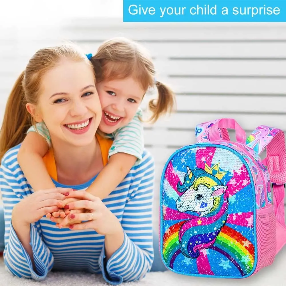 AGSDON Toddler Backpack with Leash, 9.5" Baby Unicorn Safety Leashes Removable Tether Bookbag