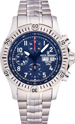 Airspeed Xlarge Automatic Chronograph Watch - 44mm Blue Face with Day, Date Tachymeter Scale and Divers Bezel - Stainless Steel Bracelet and Swiss Made Waterproof Diving Watch 16071.6125