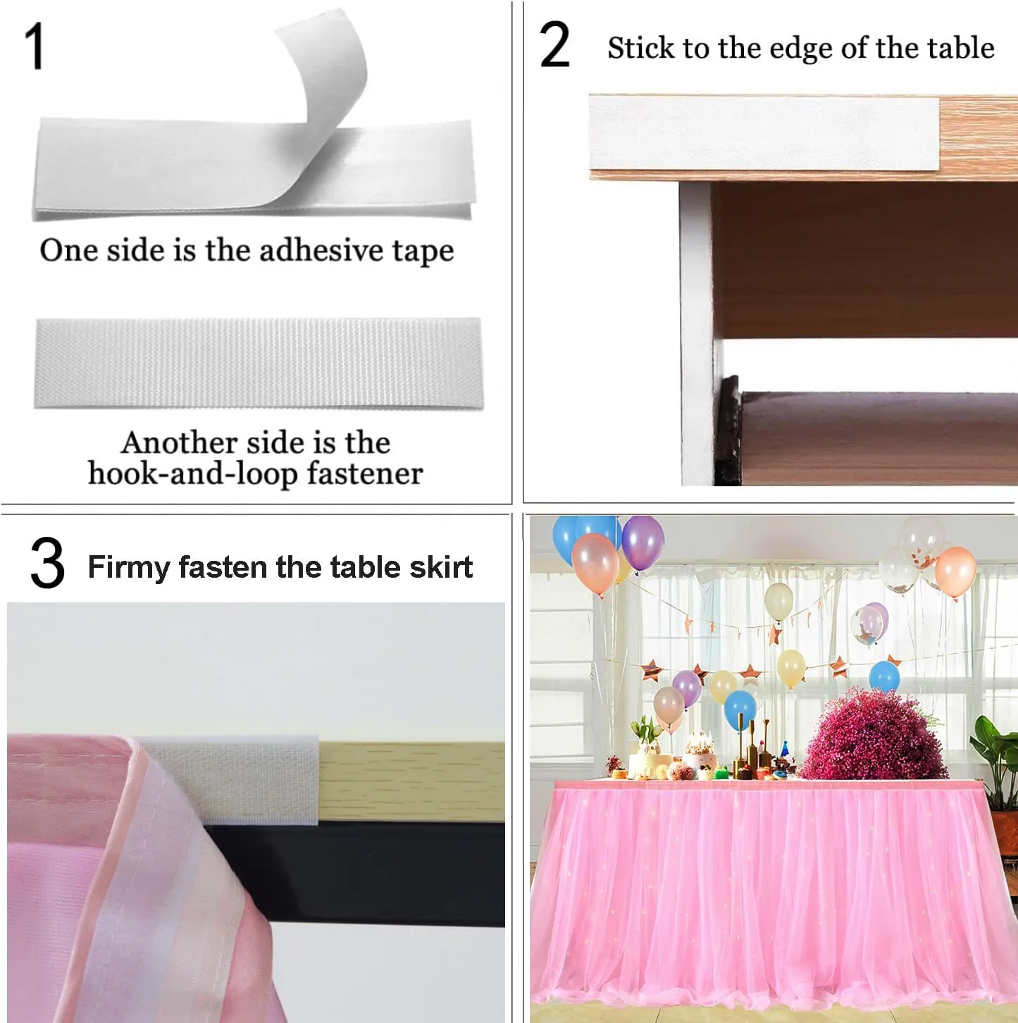 Albassa Pink Tulle Table Skirt for Rectangle or Round Tables Skirt with LED Light Baby Shower Tablecloth for Birthday Party Cake Dessert Table Decorations (L14(ft)*H 30in, A-Pink)