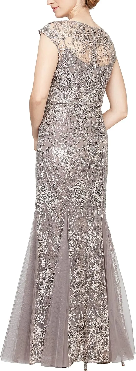 Alex Evenings Women's Long Fit and Flare Mother of The Bride Dress with Godet Detail (Petite and Regular Sizes)