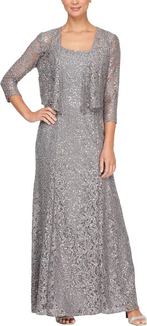 Alex Evenings Women's Long Lace Jacket Dress