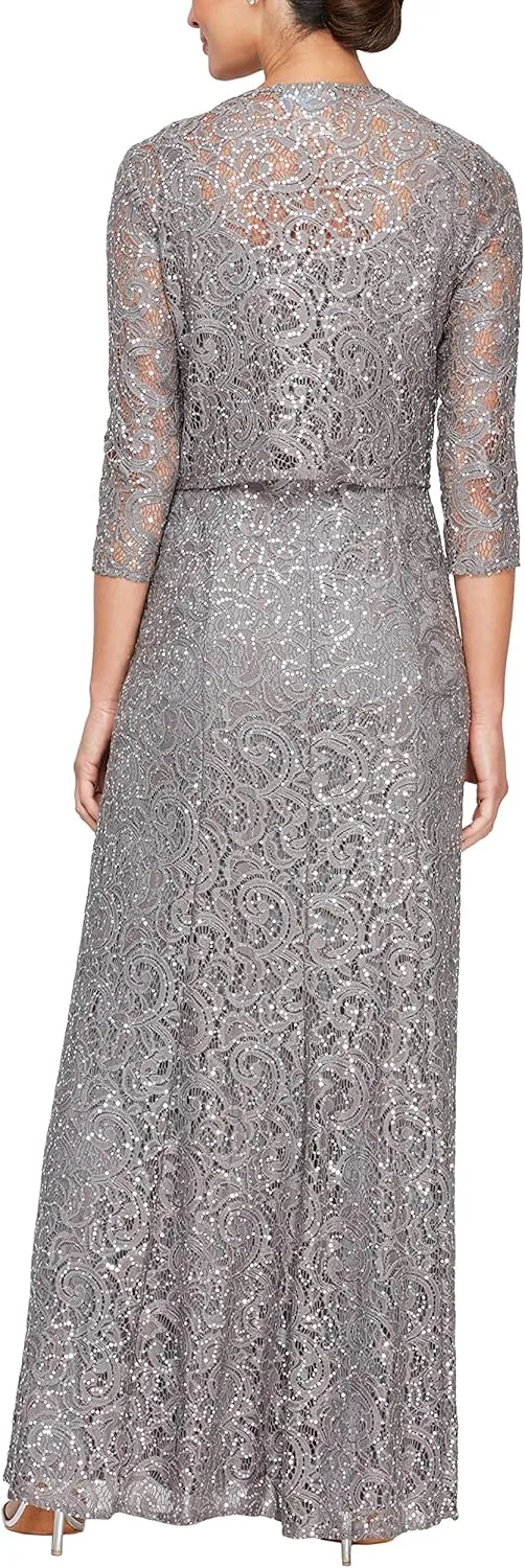 Alex Evenings Women's Long Lace Jacket Dress