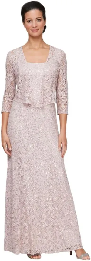 Alex Evenings Women's Long Lace Jacket Dress