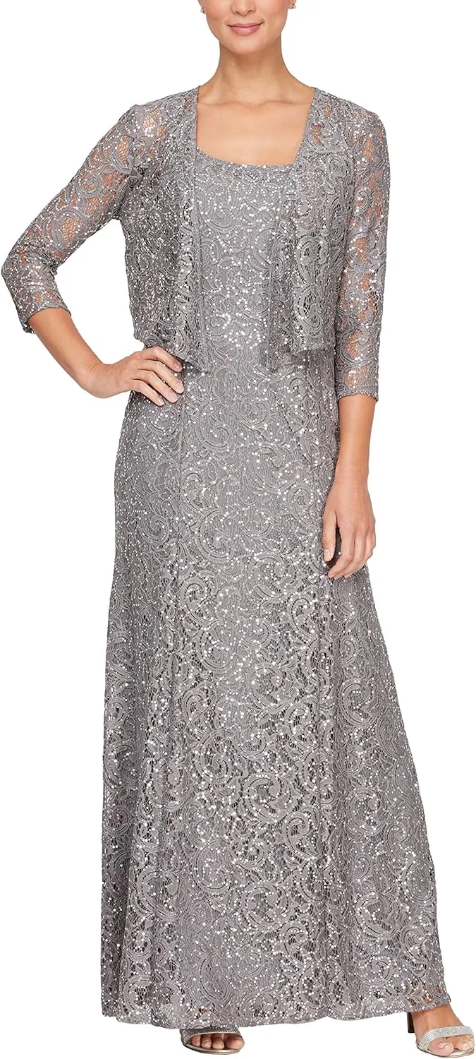 Alex Evenings Women's Long Lace Jacket Dress
