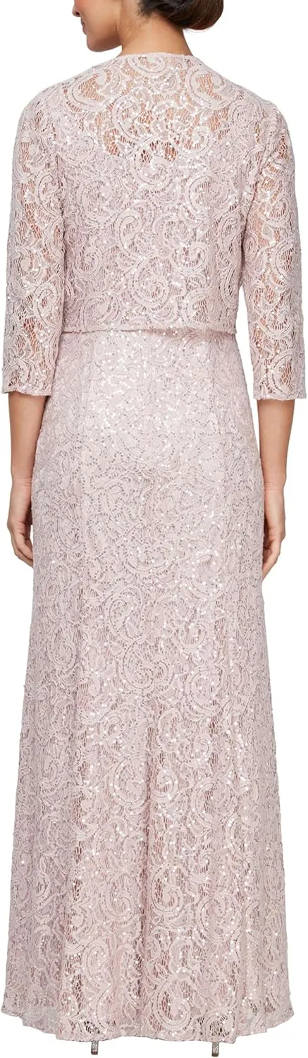 Alex Evenings Women's Long Lace Jacket Dress