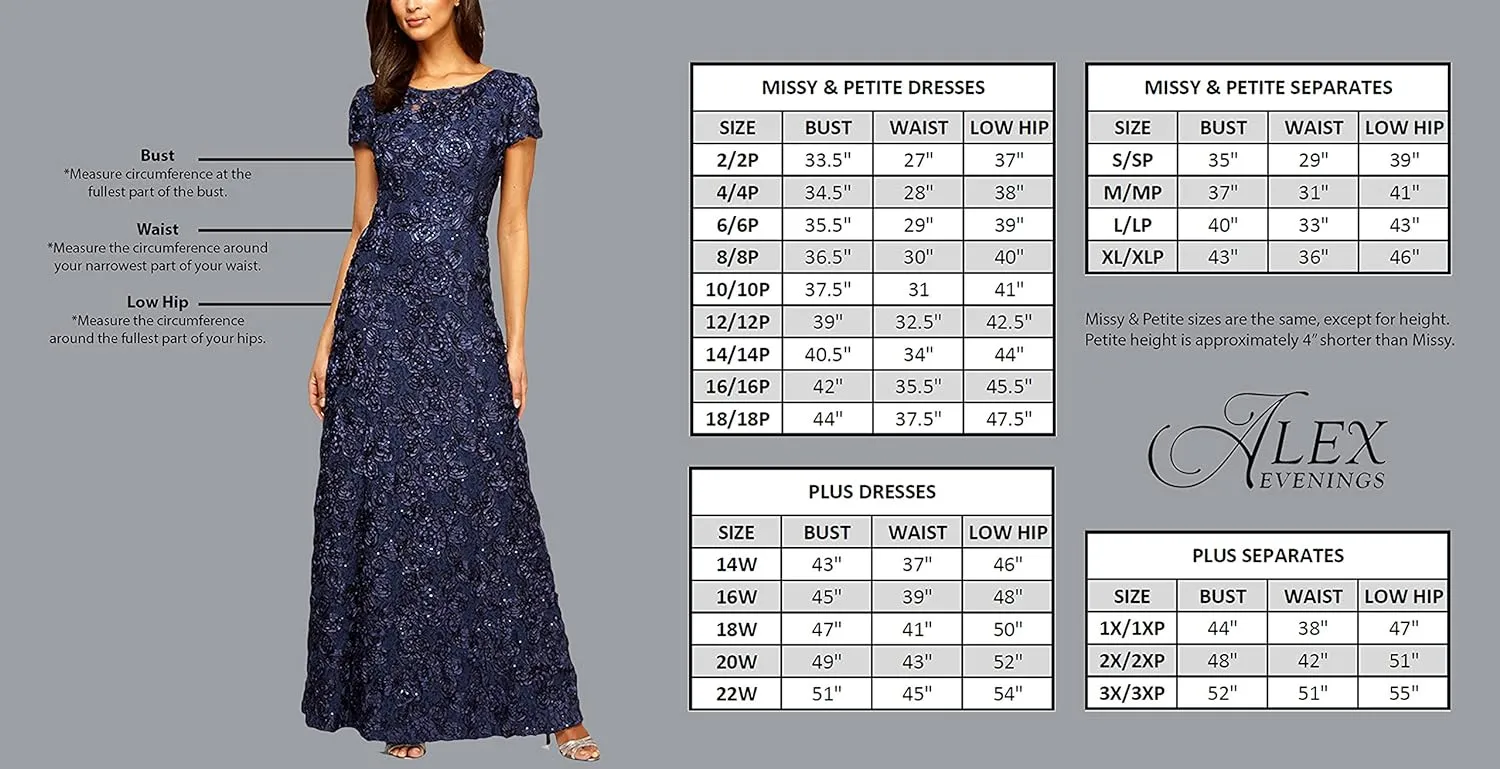 Alex Evenings Women's Long Length A-line Sequin Lace V-Neck Mother of The Bride Dress, Formal Event Gown with Short Sleeves