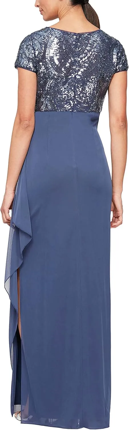 Alex Evenings Women's Long Stretch Sequin Bodice Mother of The Bride Dress with Empire Waist (Petite and Regular Sizes)