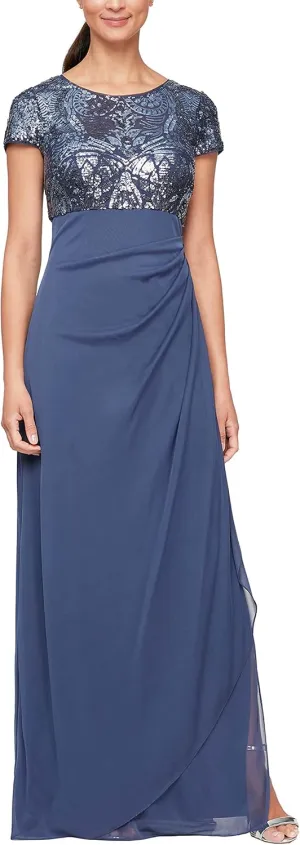 Alex Evenings Women's Long Stretch Sequin Bodice Mother of The Bride Dress with Empire Waist (Petite and Regular Sizes)