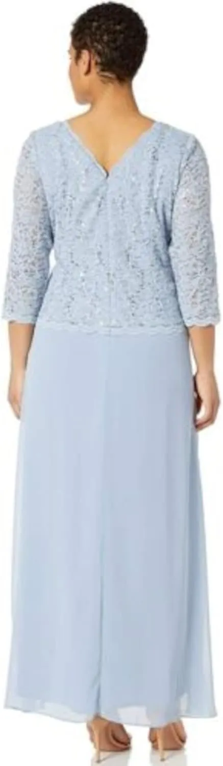 Alex Evenings Women's Plus Size Stretch Lace Bodice Mock One Piece Gown