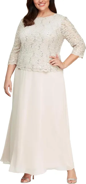 Alex Evenings Women's Plus Size Stretch Lace Bodice Mock One Piece Gown
