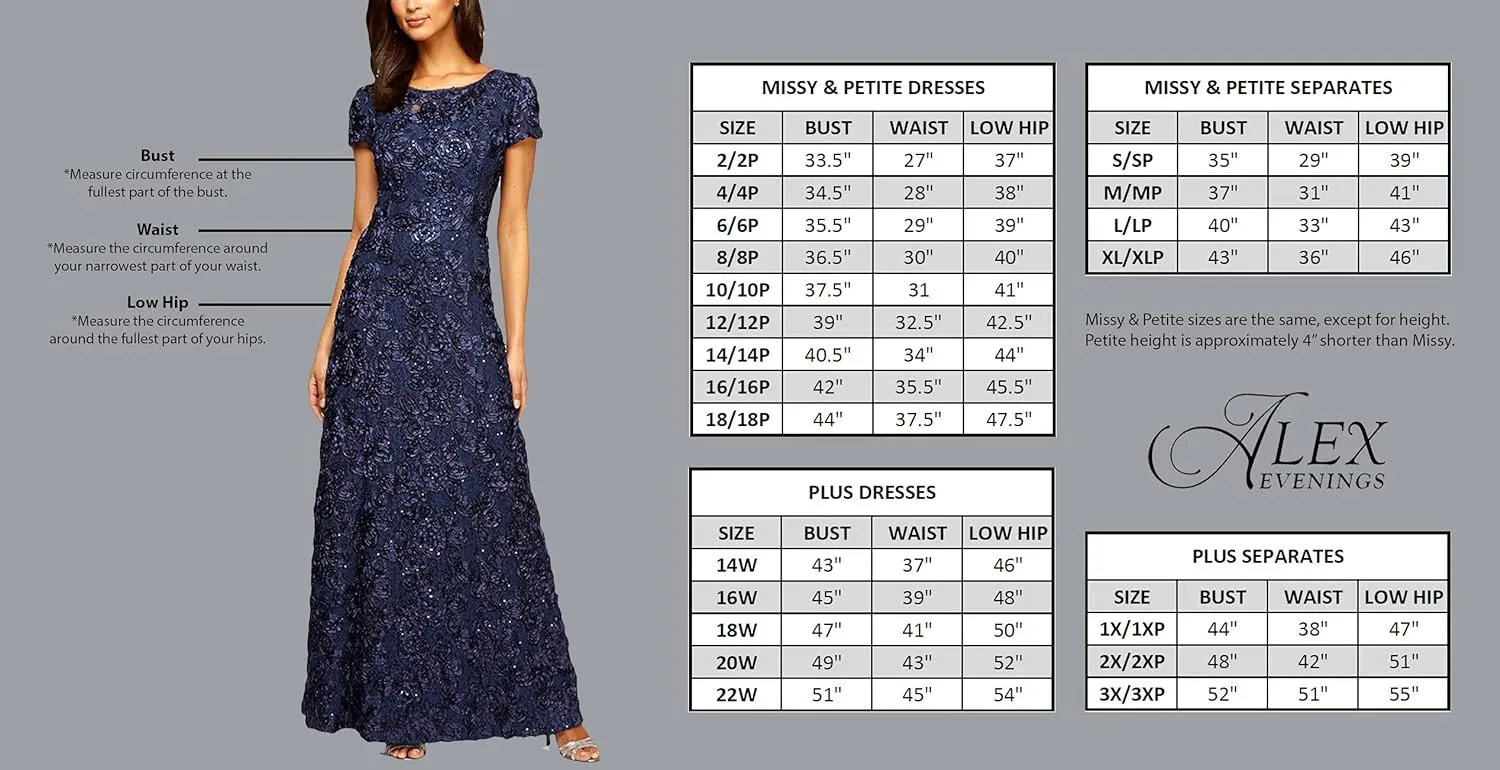 Alex Evenings Women's Plus Size Tea Length Dress with Rosette Detail