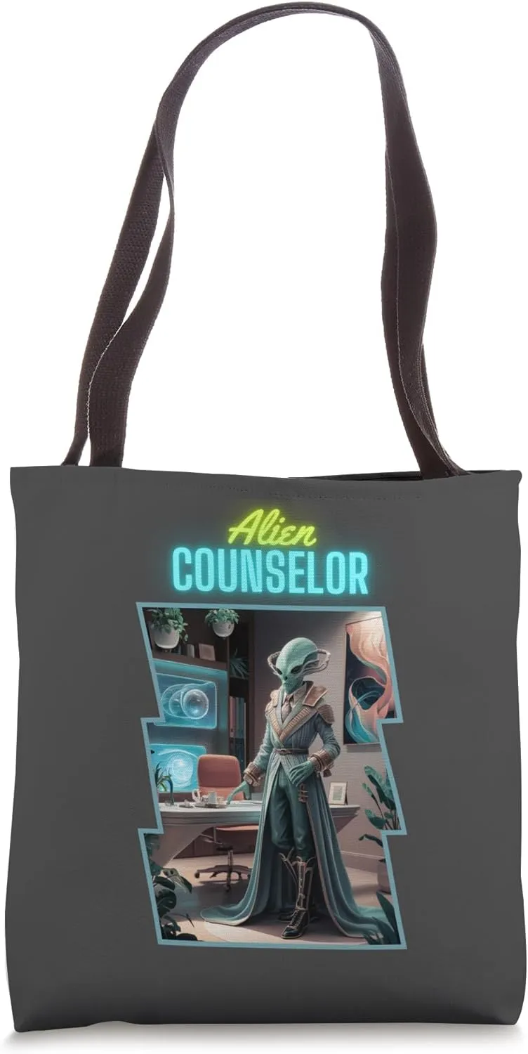Alien Counselor: Retro Sci-Fi Futuristic Office Humor Tote Bag