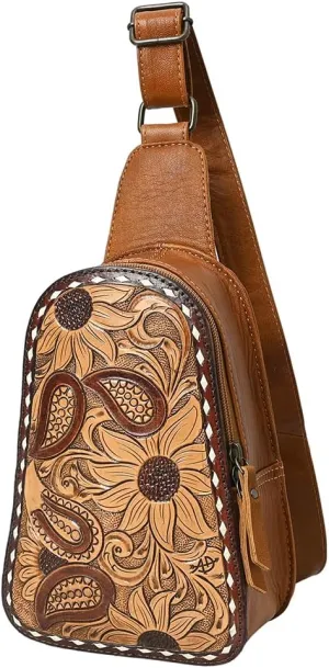 American Darling Adbg1481C Sling Hand Tooled Genuine Leather Women Bag Western Handbag Purse