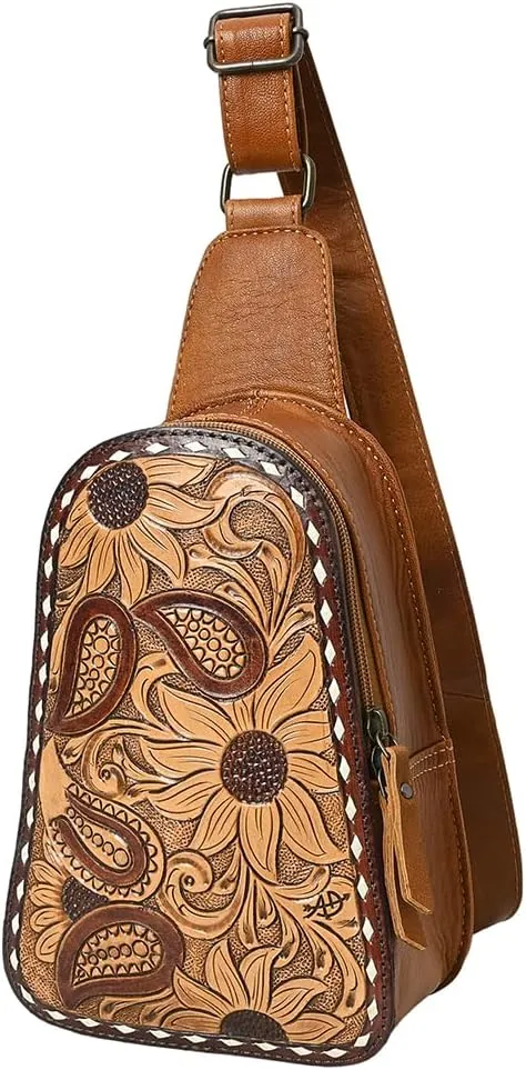 American Darling Adbg1481C Sling Hand Tooled Genuine Leather Women Bag Western Handbag Purse