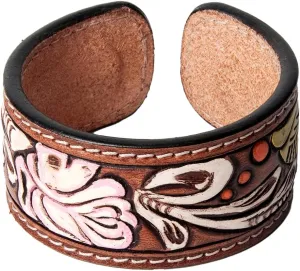 American Darling ADBRF161 Hand tooled carved Genuine Leather Bracelet women