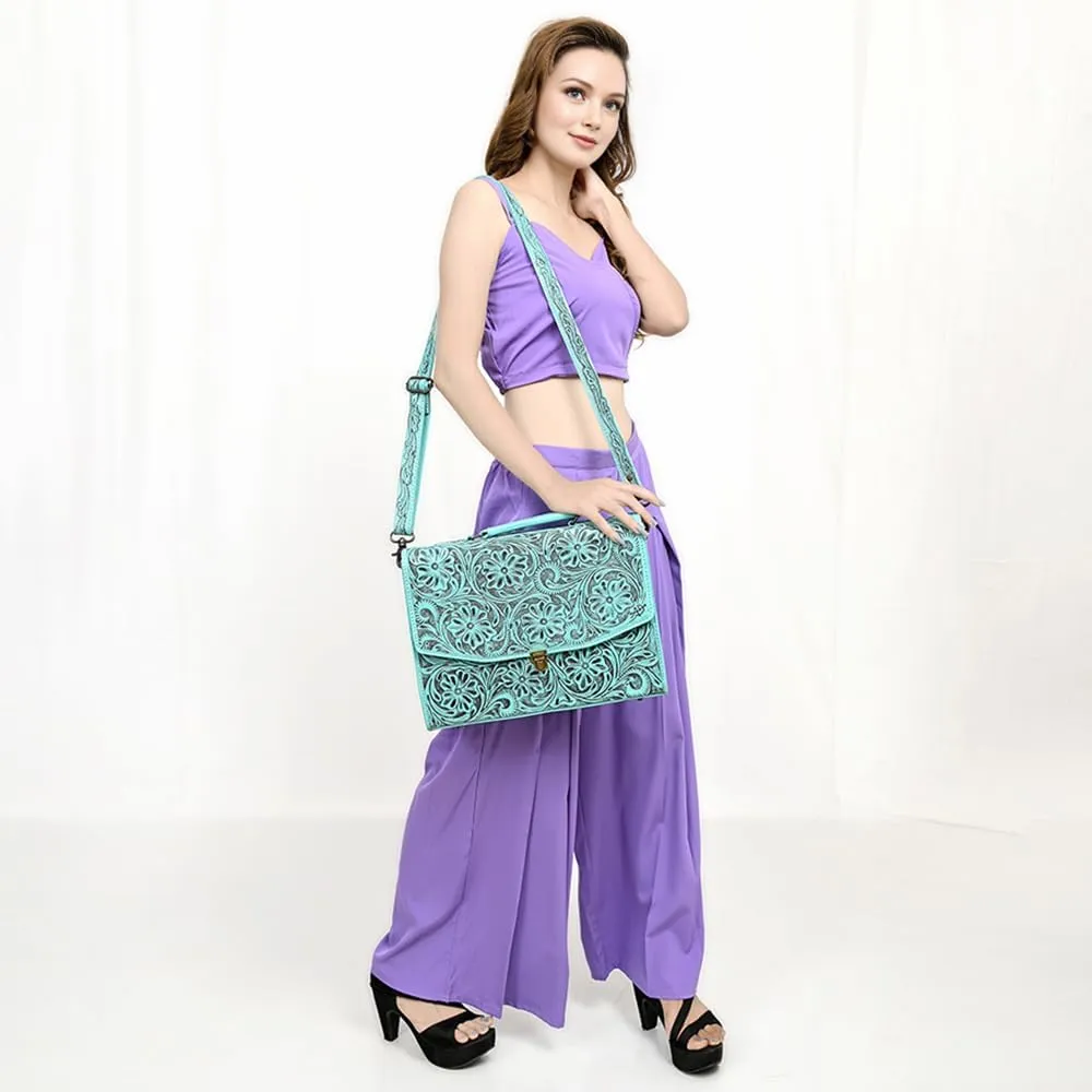 American Darling Briefcase Hand Tooled Genuine Leather Women Bag Western Handbag Purse