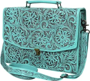 American Darling Briefcase Hand Tooled Genuine Leather Women Bag Western Handbag Purse