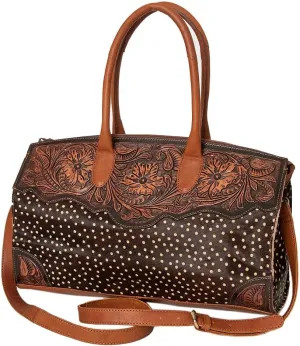 American Darling Duffel Hand Tooled Hair On Genuine Leather Women Bag Western Handbag Purse