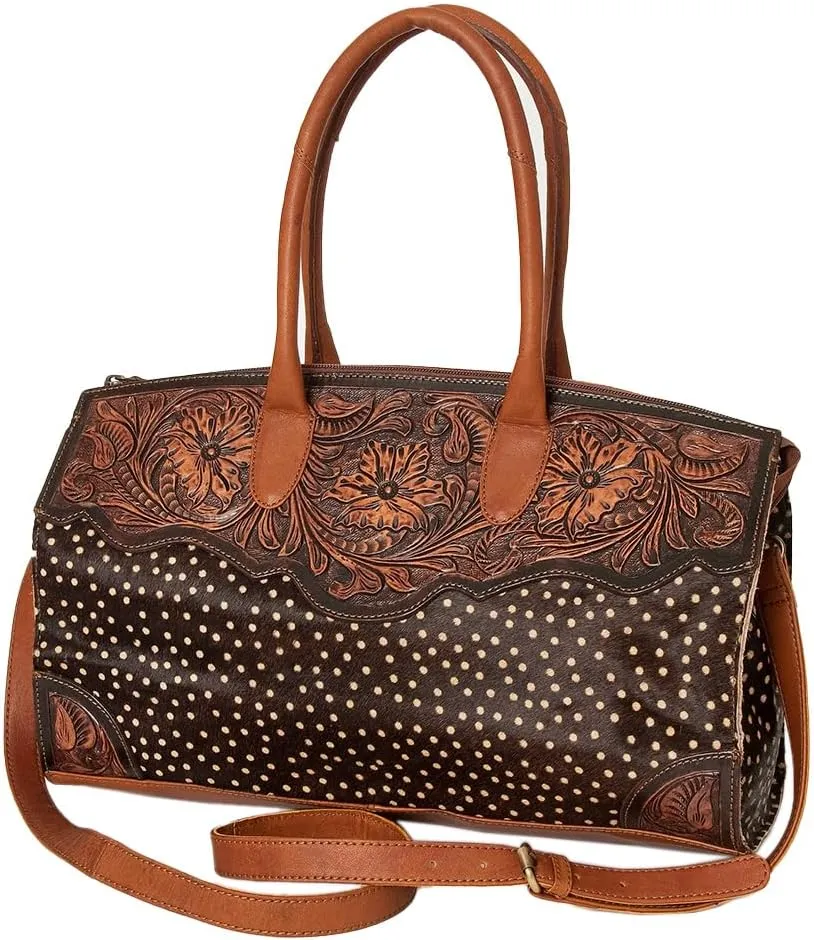 American Darling Duffel Hand Tooled Hair On Genuine Leather Women Bag Western Handbag Purse