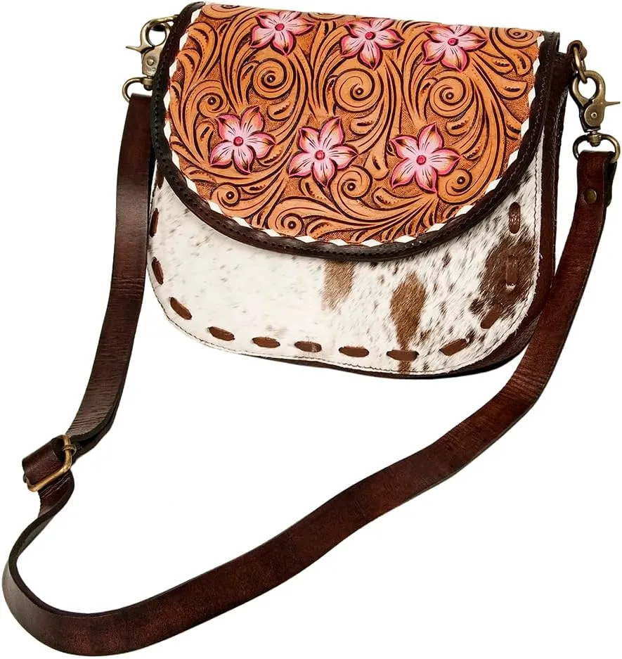 American Darling Messenger Hand Tooled Hair On Genuine Leather Western Women Bag Handbag Purse | Cute Messenger Bag | Leather Messenger Bag | Messenger Purse