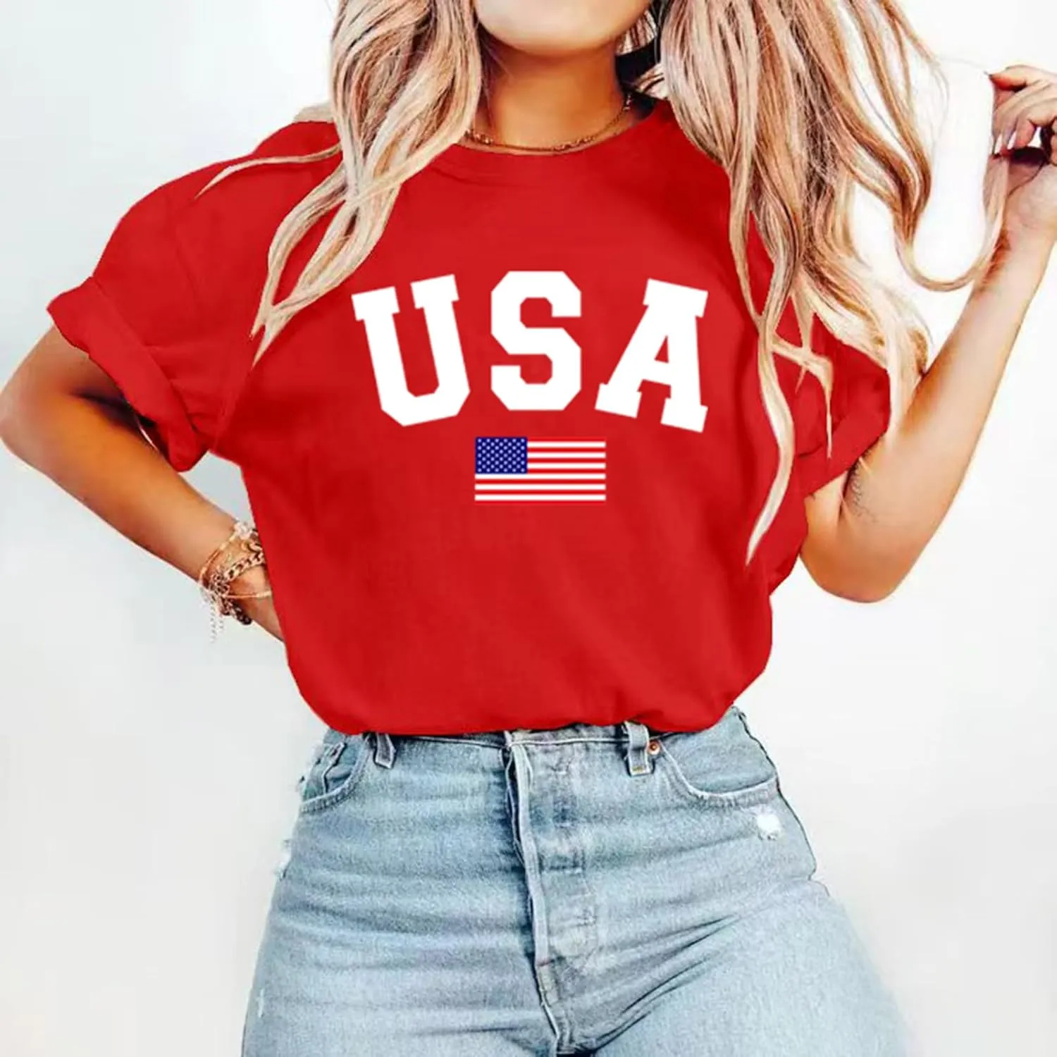 American Flag Shirts for Women: USA Flag Graphic Tee 4th July T Shirt Blouse Tops