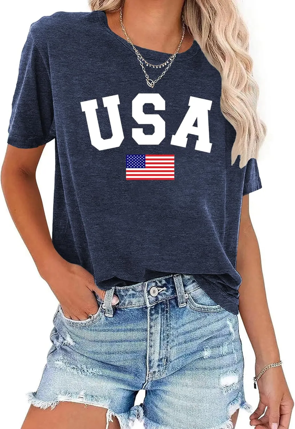 American Flag Shirts for Women: USA Flag Graphic Tee 4th July T Shirt Blouse Tops