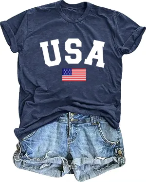American Flag Shirts for Women: USA Flag Graphic Tee 4th July T Shirt Blouse Tops