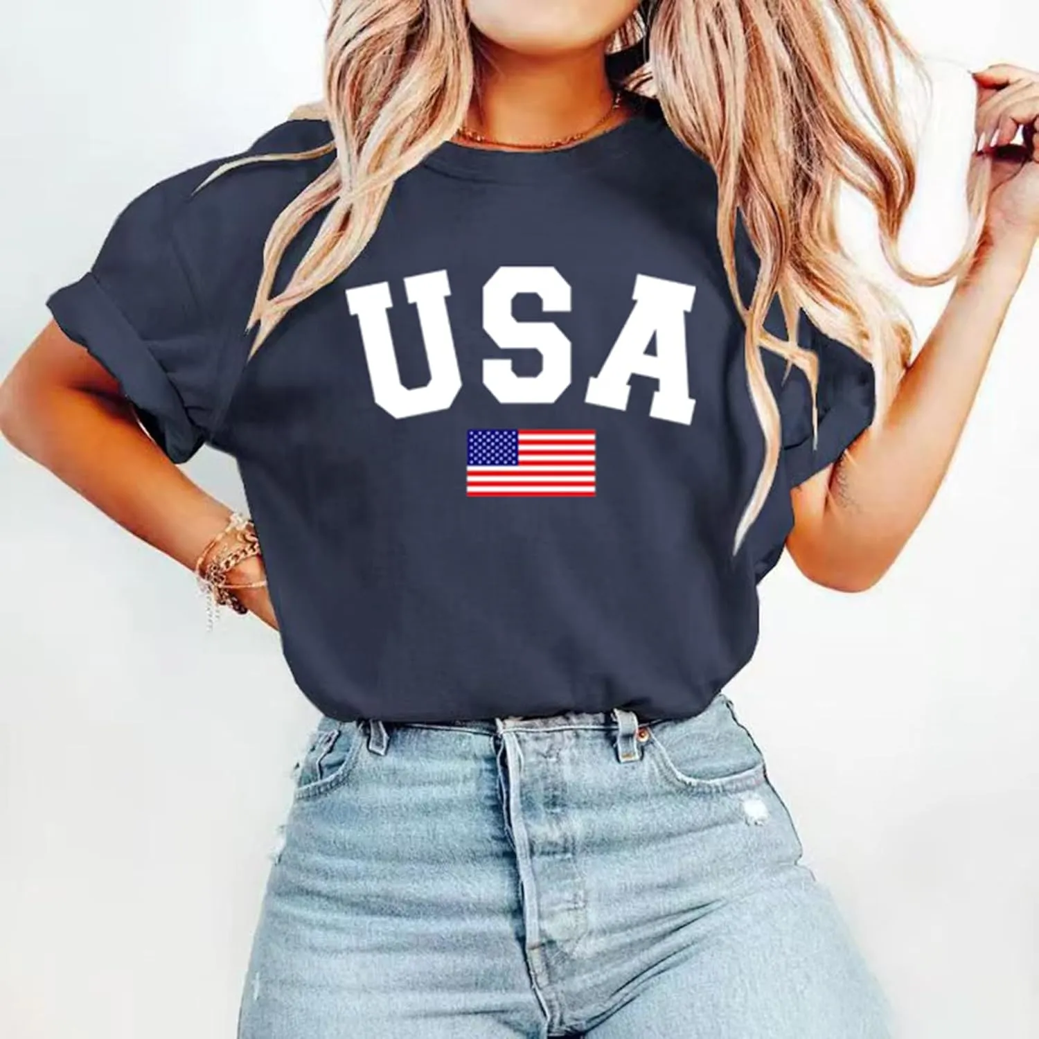 American Flag Shirts for Women: USA Flag Graphic Tee 4th July T Shirt Blouse Tops