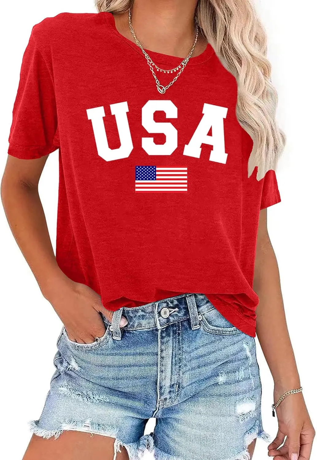 American Flag Shirts for Women: USA Flag Graphic Tee 4th July T Shirt Blouse Tops